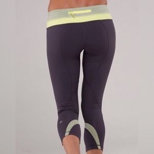 Lululemon Run Inspire crops gray yellow Sz 4